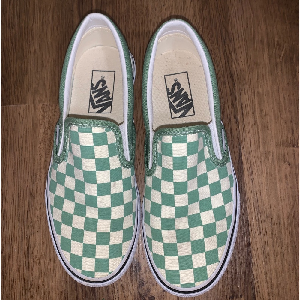 Green Checkered Van Slides *worn twice*